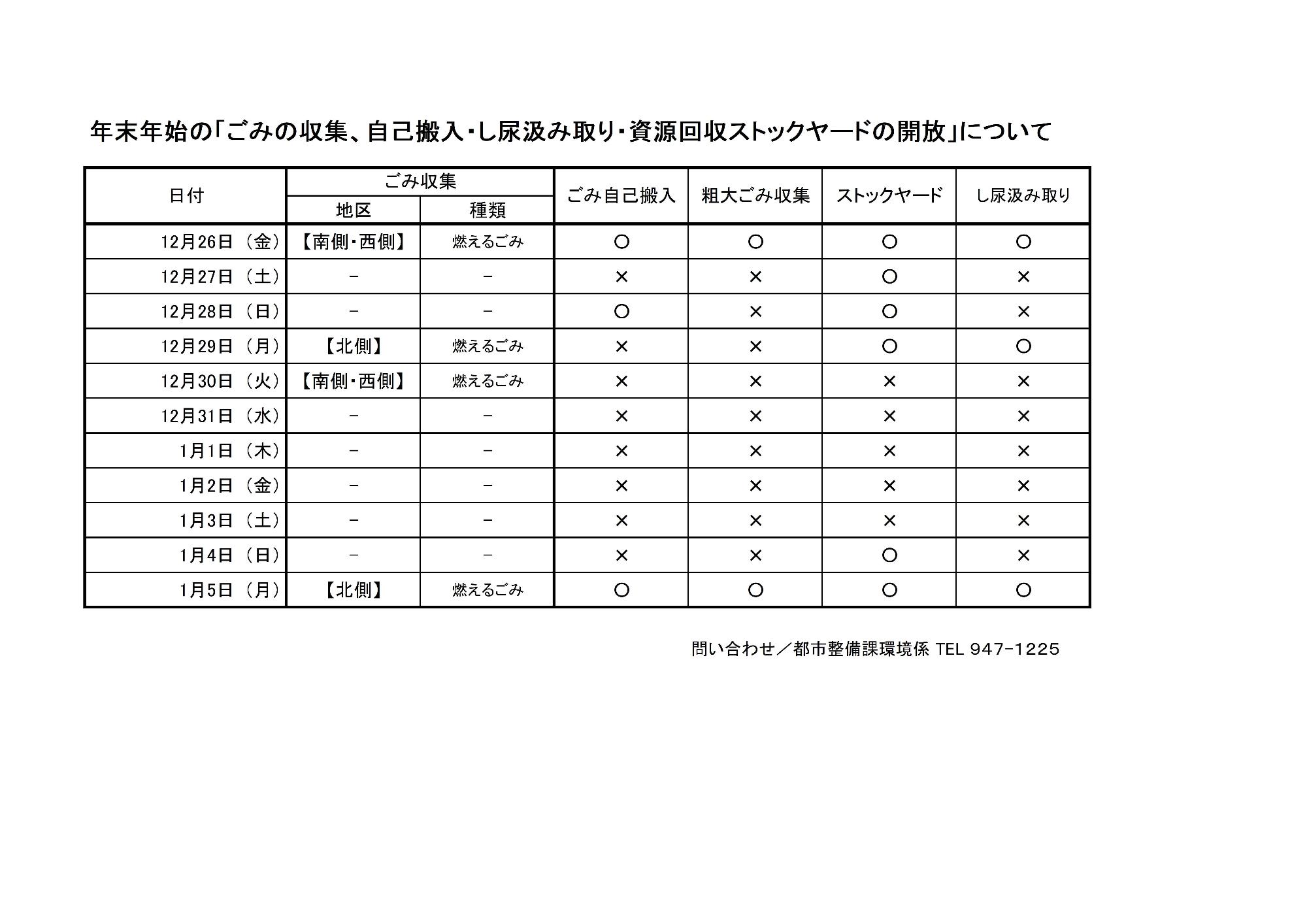 年末年始のごみの収集、し尿・浄化槽汲み取りなどのお知らせ